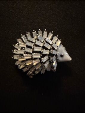 Silver-tone Crystal Hedgehog Pin Brooch